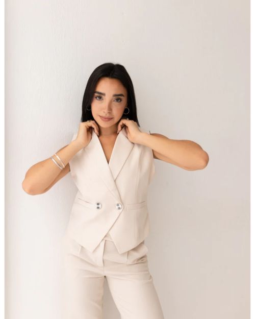 Soft Cream Double Breasted Cropped Vest