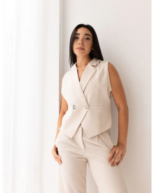 Soft Cream Double Breasted Cropped Vest-S
