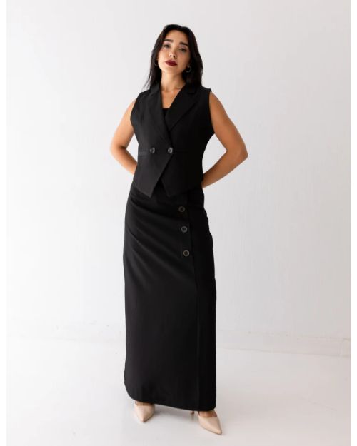 Black Icon Double Breasted Cropped Vest