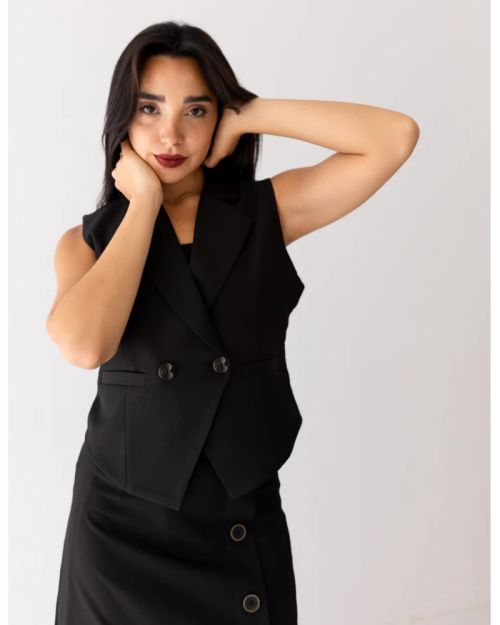 Black Icon Double Breasted Cropped Vest-S