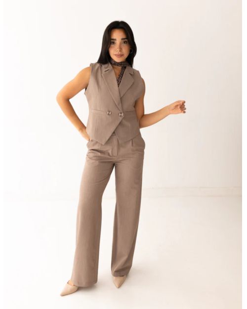 Mocha Light Double Breasted Cropped Vest