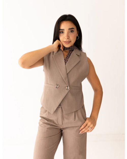Mocha Light Double Breasted Cropped Vest