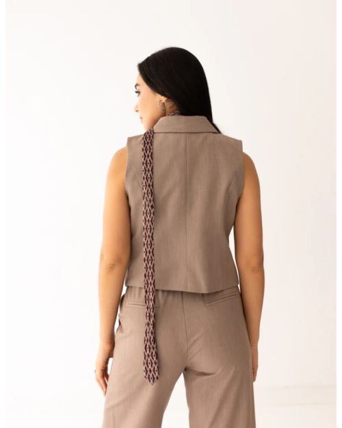 Mocha Light Double Breasted Cropped Vest-S