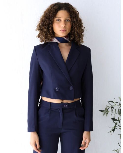 Navy Shadow Cropped Blazer-S