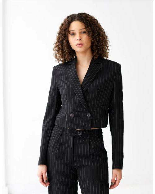 Striped Black Cropped Blazer-S