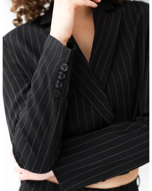 Striped Black Cropped Blazer