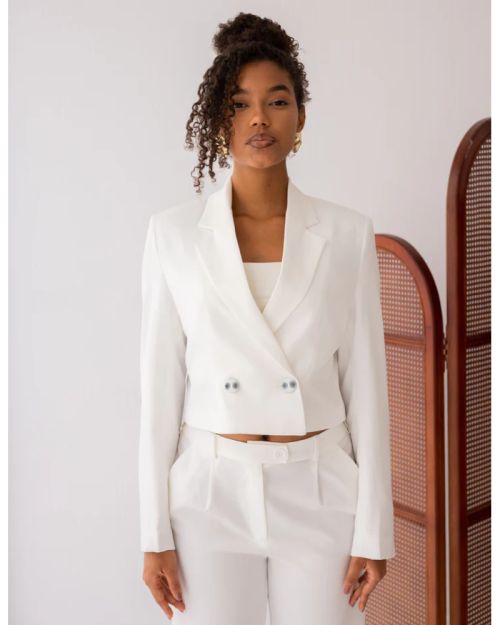 Majestic White Cropped Blazer-S