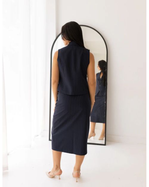Striped Navy Blue Midi Skirt