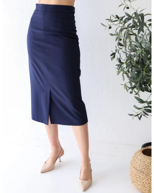 Navy Shadow Midi Skirt