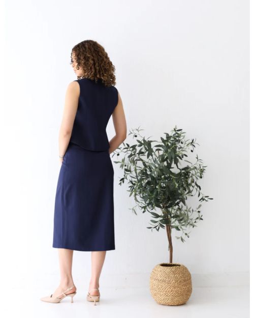 Navy Shadow Midi Skirt-S