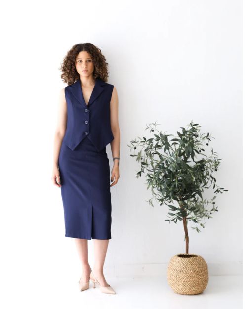 Navy Shadow Midi Skirt