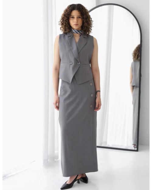 Gray Breeze A-Line Long Skirt-S