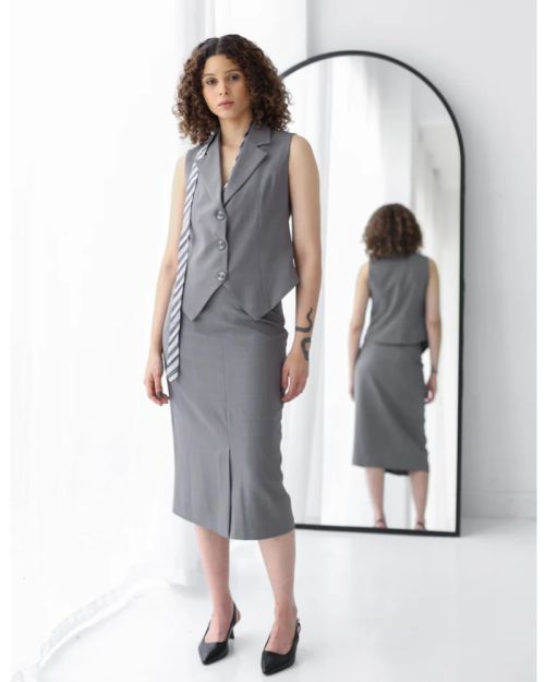 Gray Breeze Midi Skirt