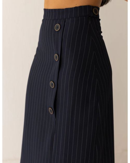Striped Navy Blue A-Line Long Skirt-S