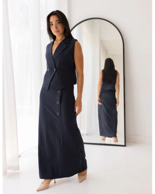 Striped Navy Blue A-Line Long Skirt