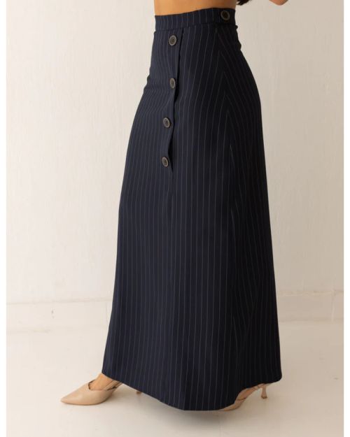 Striped Navy Blue A-Line Long Skirt-S