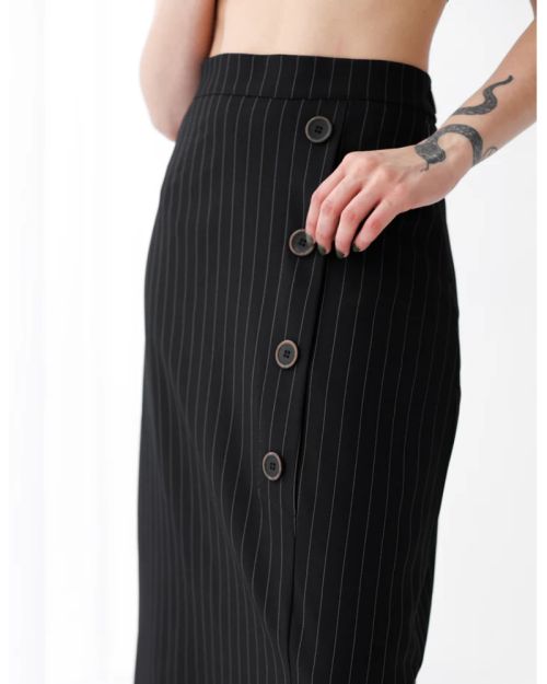 Striped Black A-Line Long Skirt-S