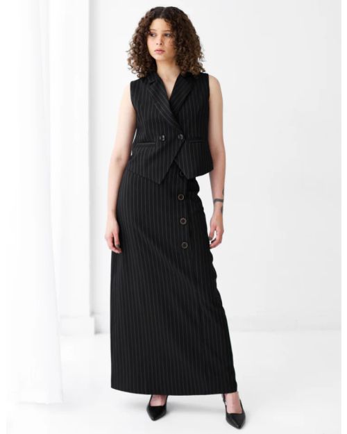 Striped Black A-Line Long Skirt