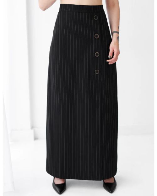Striped Black A-Line Long Skirt-S