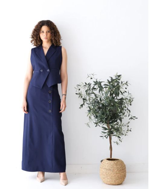 Navy Shadow A-Line Long Skirt
