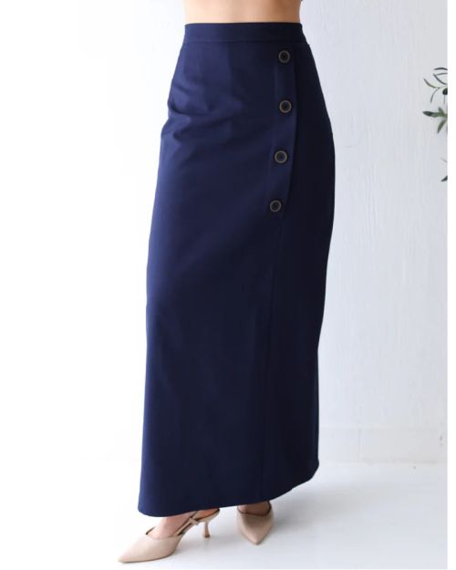 Navy Shadow A-Line Long Skirt-S