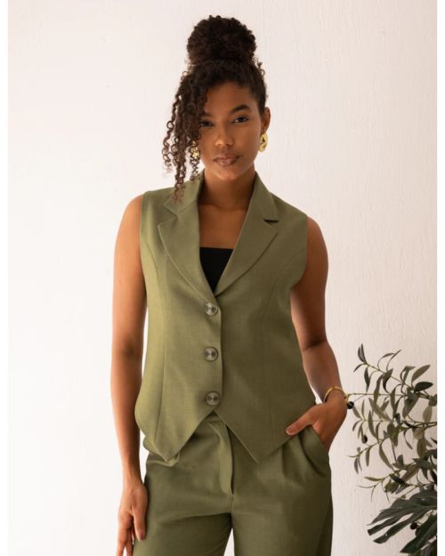 Olive Glamour Cropped Vest-S