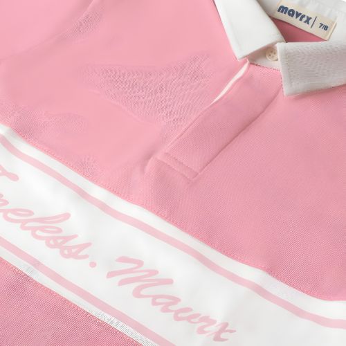 Long-Sleeve Polo Shirt with White Chest Print-Pink-4 yrs