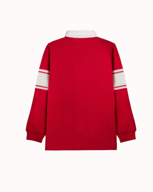 Long-Sleeve Polo Shirt with White Chest Print-Red-4 yrs