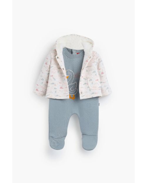 Swan Hooded Printed Jacket +Rouned Romper