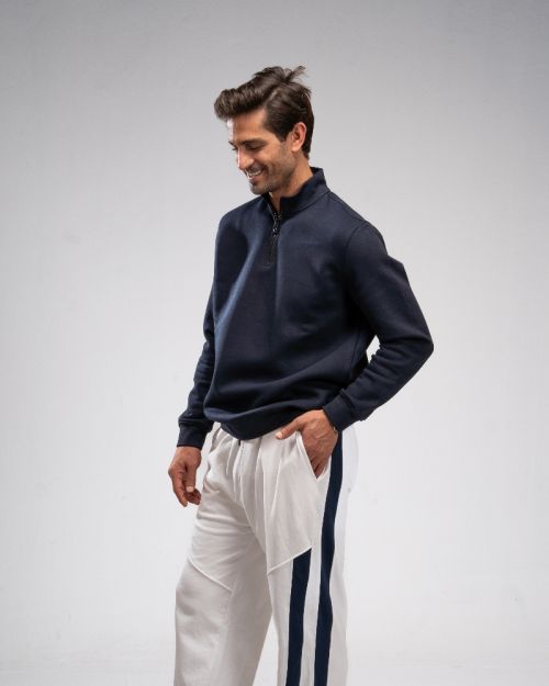 Quarter-Zip Hoodie-M-Navy Blue