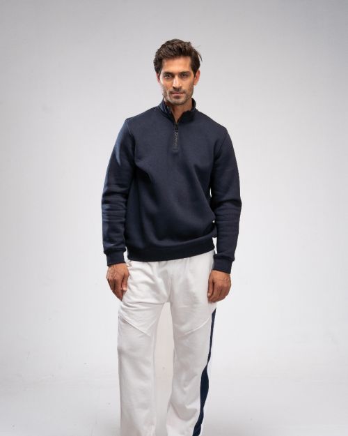 Quarter-Zip Hoodie-M-Navy Blue