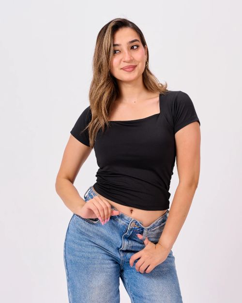 Square neck short sleeve-Black-XS