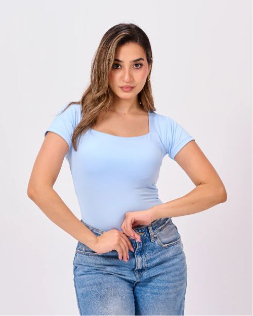 Square neck short sleeve-Light Blue-XS