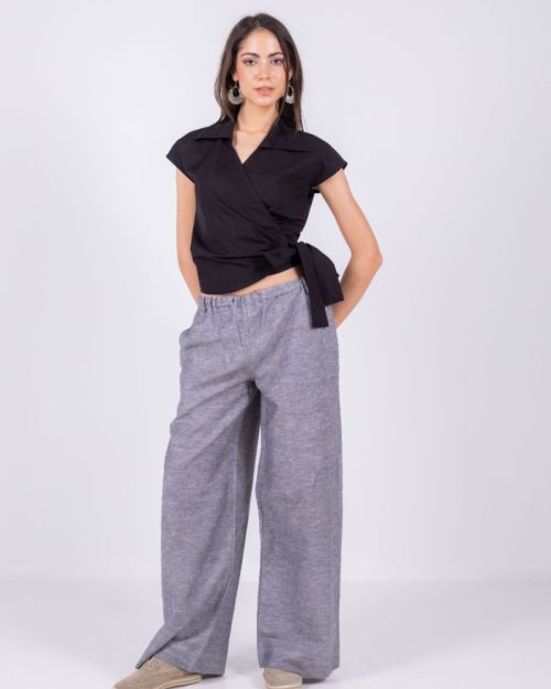 GRAY WIDE LEG PANTS,100% LINEN