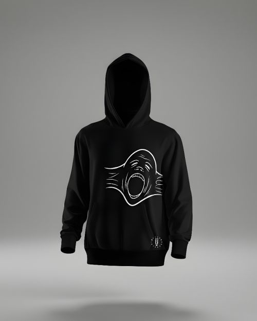 Black Graphic Hoodie - Skull Outline Back Print Jumper