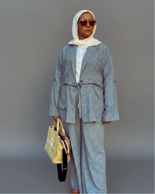 Nyllya zipper blazer -Gray-2Xl/3Xl