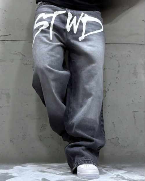 Statement Graphic Denim Pants