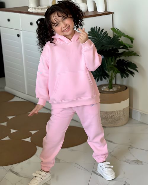 Kids hoodie set Pink with blue logo