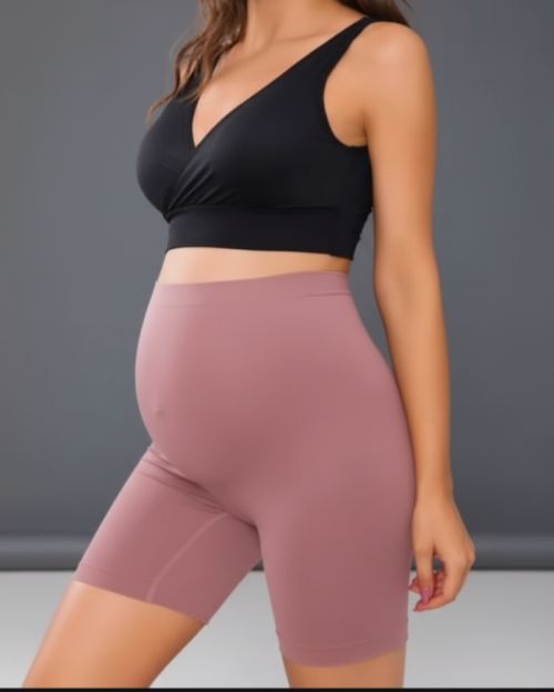 Seamless High-Waist Maternity Biker Shorts | Over-the-Bump Pregnancy Support Shapewear Shorts-Cashmere-L