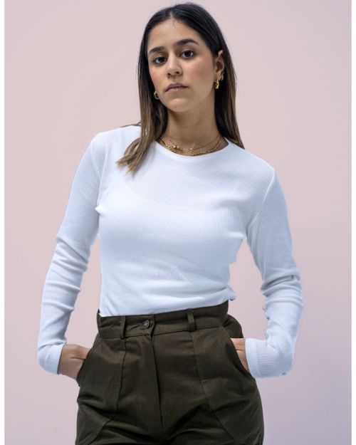 Long sleeve basic top-White-One Size