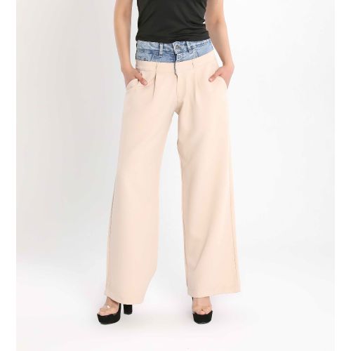 Women’s Wide-Leg Street Style Pants with Denim Waistband