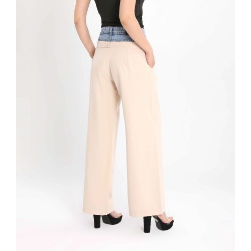 Women’s Wide-Leg Street Style Pants with Denim Waistband