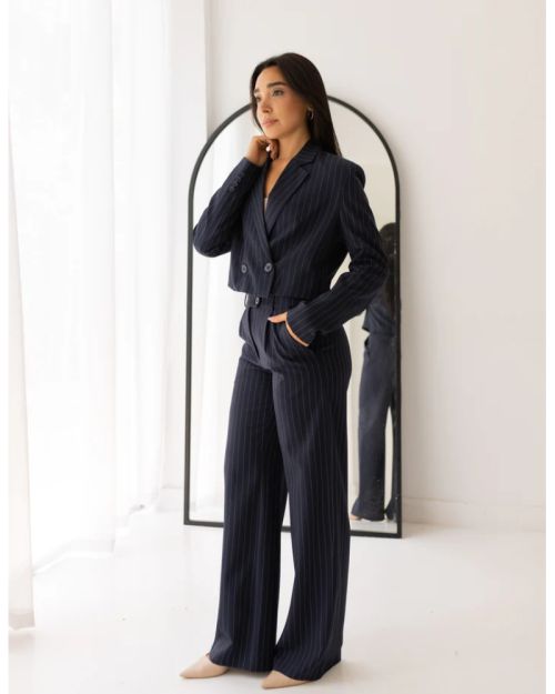 Striped Navy Cropped Blazer