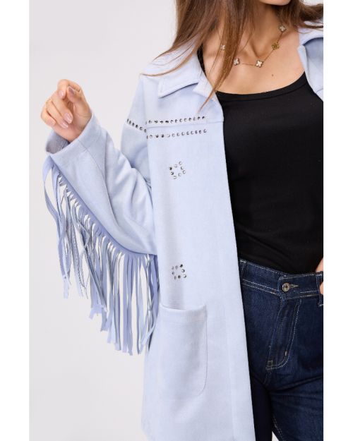Suede-Cut Fringe Jacket-baby blue-L