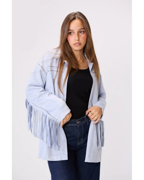 Suede-Cut Fringe Jacket-baby blue-L
