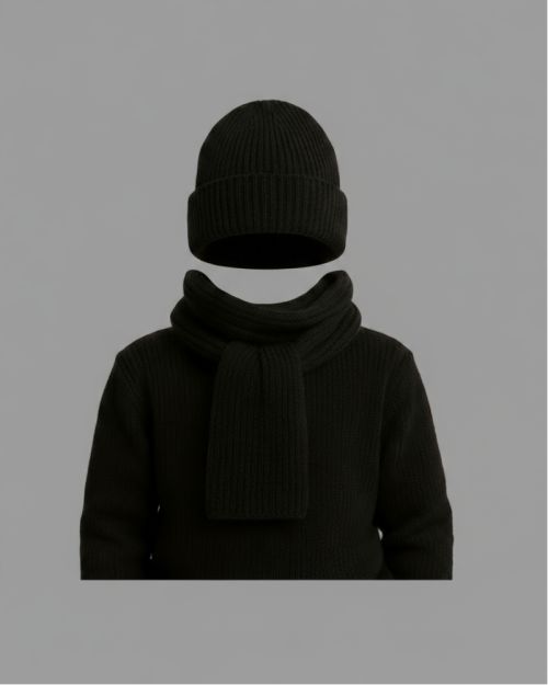 Black Knitted Winter Set – Sweater, Beanie & Scarf