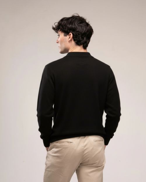 Polo Knit Sweater-M-Black
