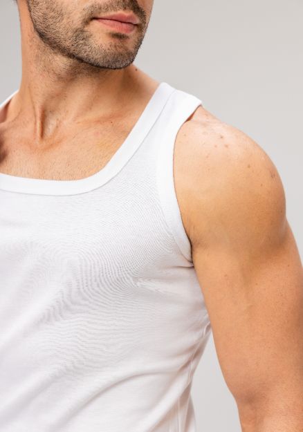 Sleeveless Undershirt, White For men , Cotton 100%-White-S