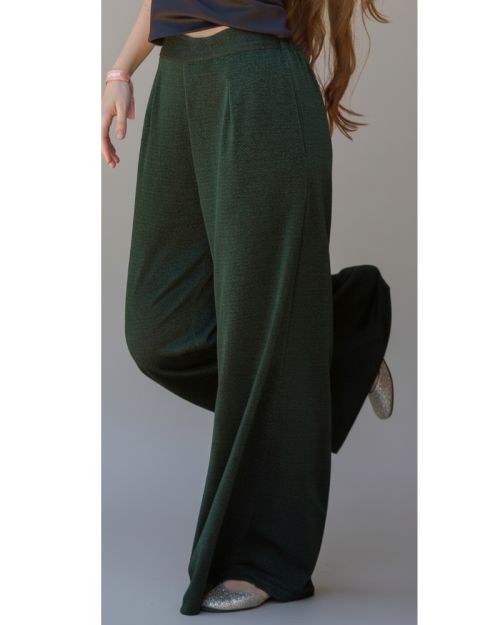 Wide-Leg Textured Pants-Olive-S