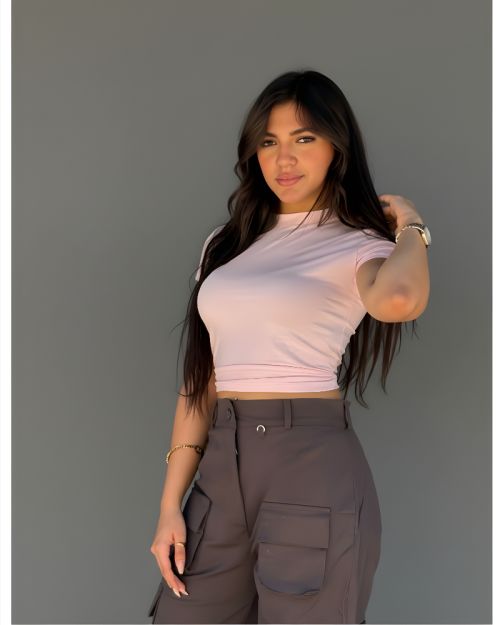 Fitted Crop Top with Short Sleeves-Pink